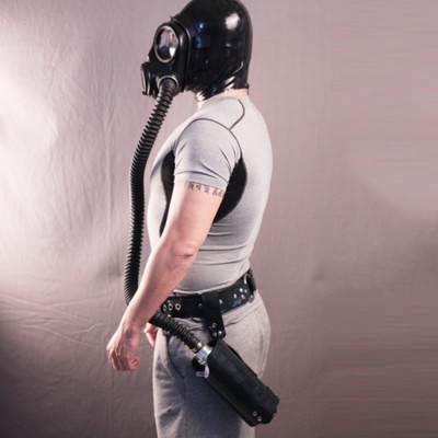 (DM5223)100% Handmade Rubber Belt-Bottle Breath control System For Gas Mask Latex Fetish Wear